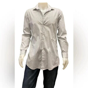 Grafton Button Down Long Sleeve Paisley Pattern Light Grey/Blue Shirt Size Large